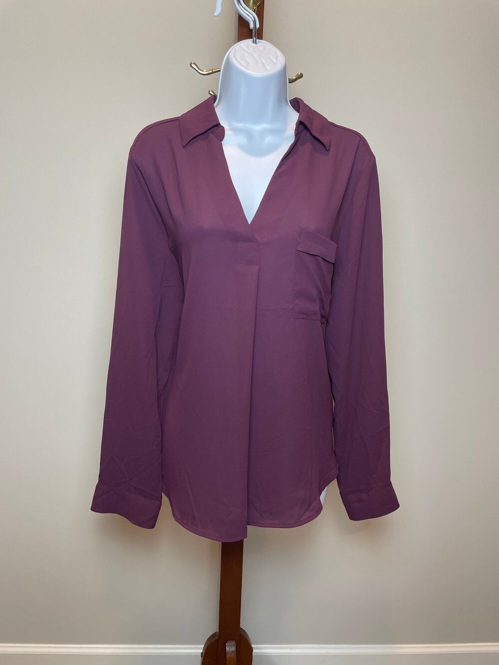 Lush Split V Neck Long Sleeve High Low Blouse XL Potent Purple NWT